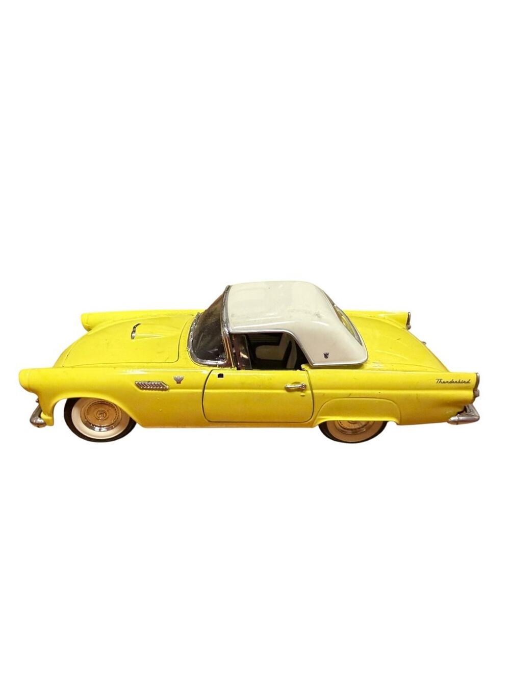 Road Tough Diecast Yellow White Vintage 55 Thunderbird convertible Toy Car 10”